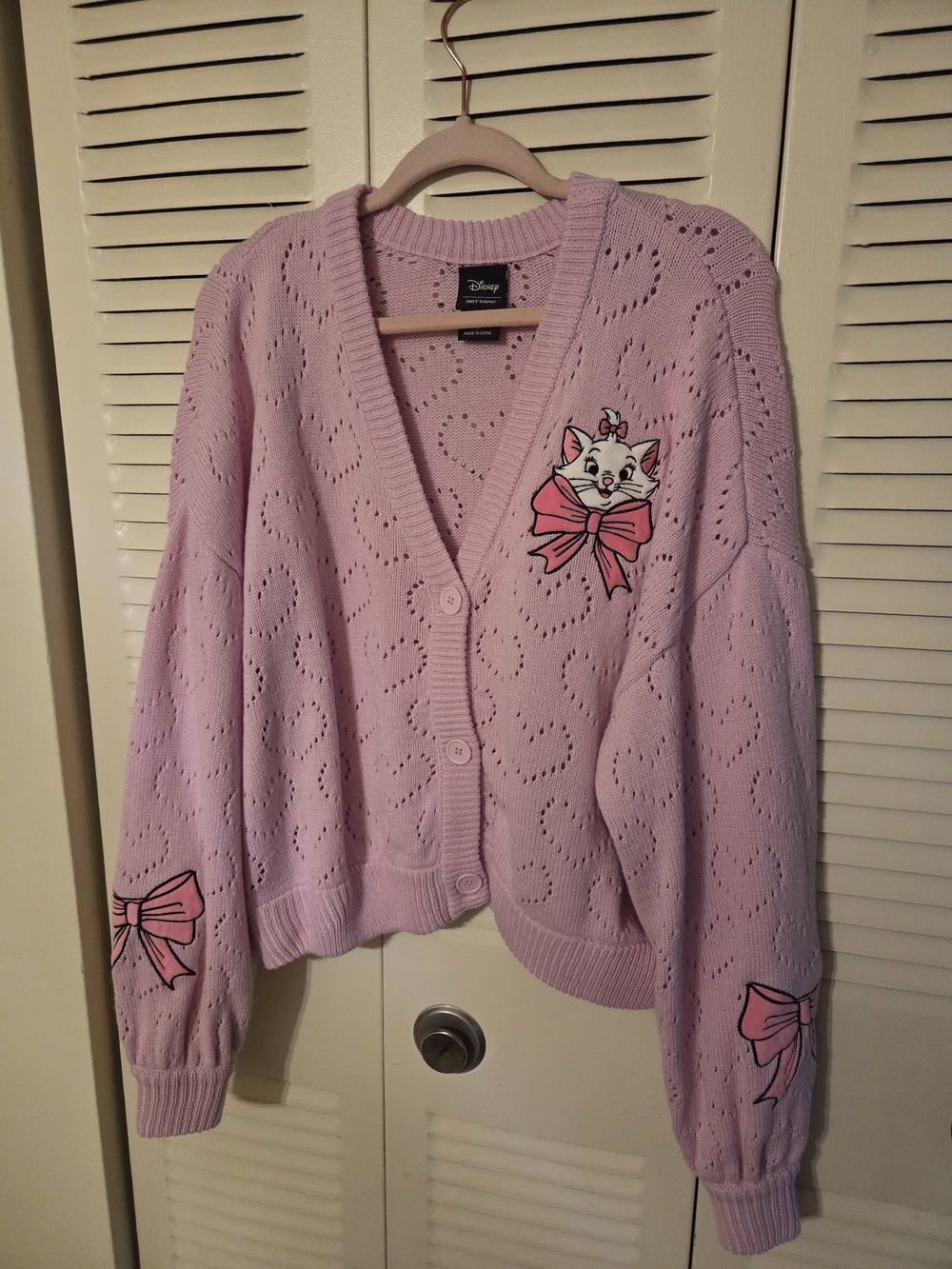 Disney Lilac V-Neck Cardigan with Marie Applique and Pink Bow Accents